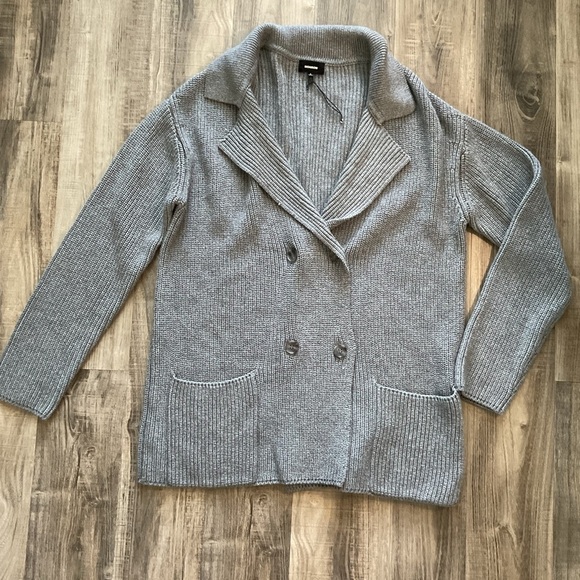 MONROW Double Breasted Knit cardigan blazer sweater women’s S Gray OldMoney $285 - Picture 2 of 6